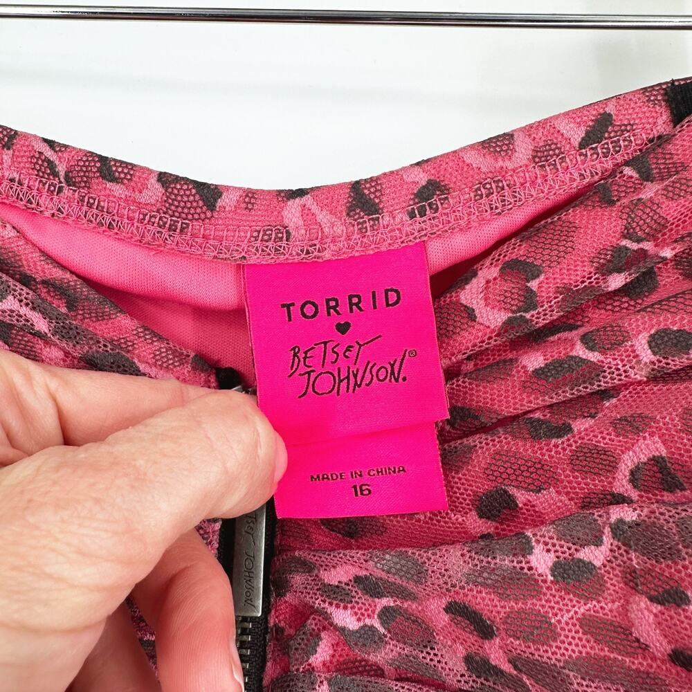 Betsey Johnson X Torrid Pink Tulle Leopard Midi Dress Size 16 Punk Grunge Alt - Picture 4 of 11